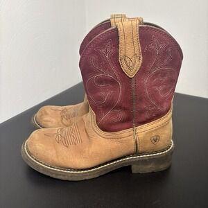 Ariat Fatbaby Heritage Sz 8.5 Women Boots 10026116 Burgundy Tan Cowboy Cowgirl